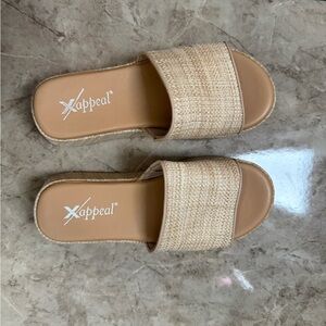 Xappeal Beige Woven Slide Sandals